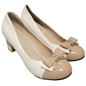 Callixte Women Cap Toe Bow Pump Heels Size US 11N EU 43 Cream Off White / Beige